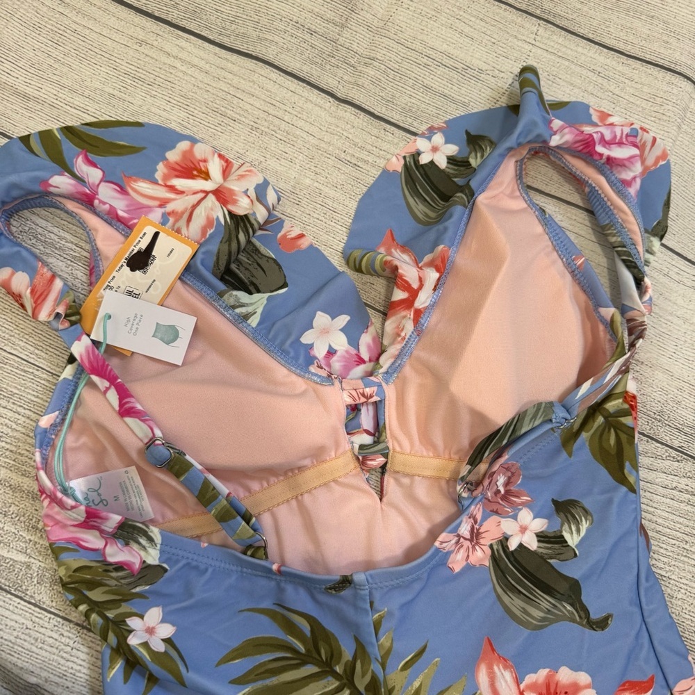 Kona Sol NWT Blue Floral One Piece Swimsuit - Picture 4 of 8
